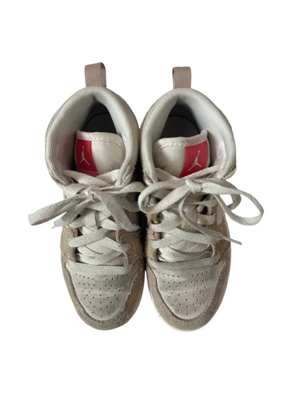 Nike Air Jordan 1 Mid Girls Beige Pink Swoosh High Top Sneakers Kids Size 12C